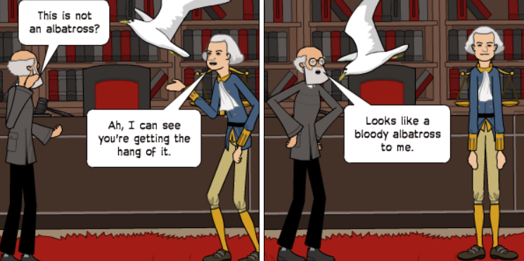Comic strip of the albatross scene.